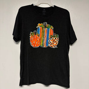 Texas True Threads Black Short Sleeve Tee women’s XL with Pumpkin Print fall